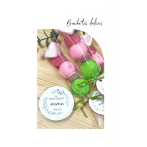 brochetas de golosinas personalizadas para comunión