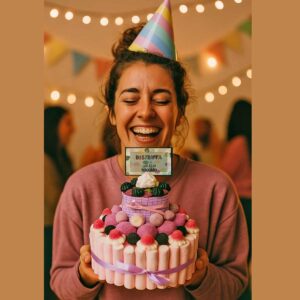 tarta de cumpleaños personalizada con dulces morada
