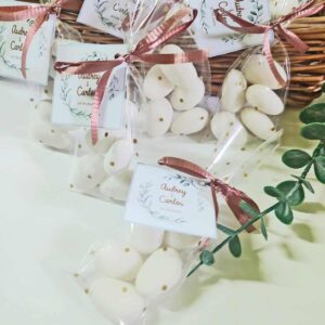 Bolsitas de peladillas personalizadas con almendra blanca para bodas, bautizos y comuniones