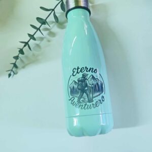 Botella personalizada “Eterno Aventurero” verde menta de acero inoxidable