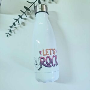 Botella personalizada “Let’s Rock” blanca de acero inoxidable
