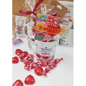 taza romantica, regalo para parejas, detalle romantico, regalo dulce, taza con bombones, autorregalo, san valentin, regalo original