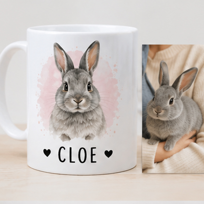 Taza personalizada con imagen y nombre de conejo