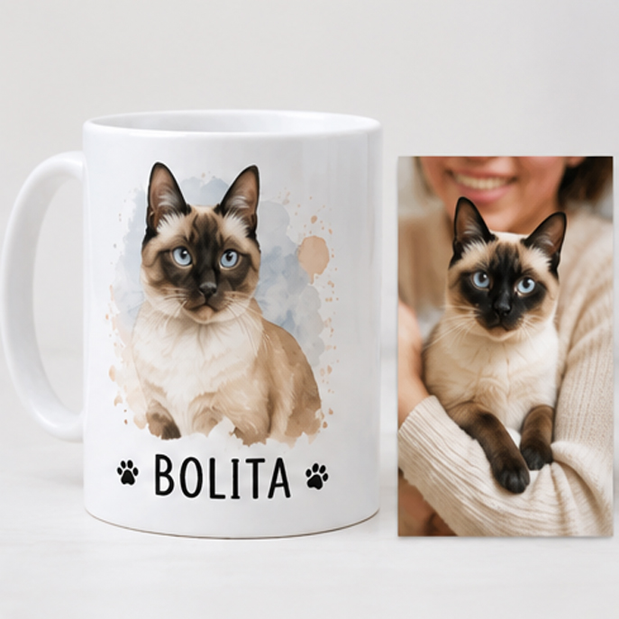 Taza personalizada con foto y nombre de gato