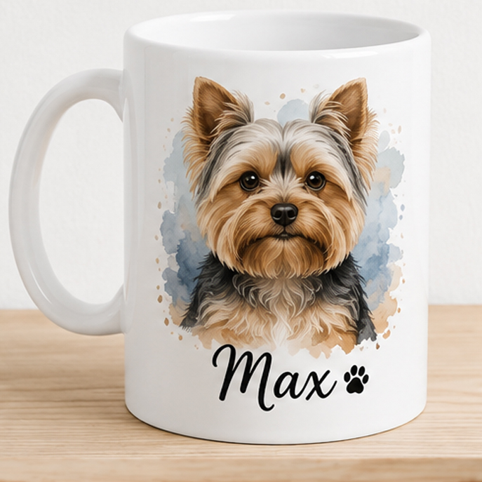 Taza personalizada con foto de perro Yorkshire y nombre